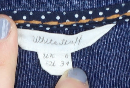 White Stuff Women's Blue Embroidered T-Shirt Size 6