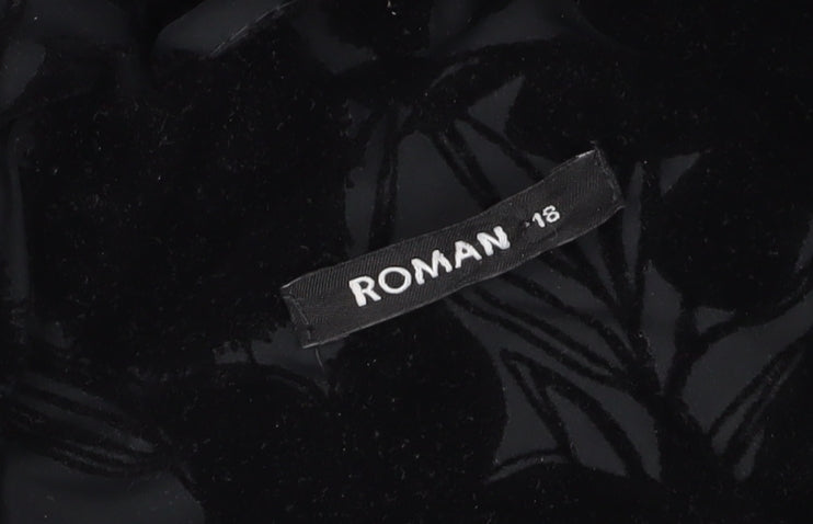 Roman Women's Black Floral Overcoat, Size 18