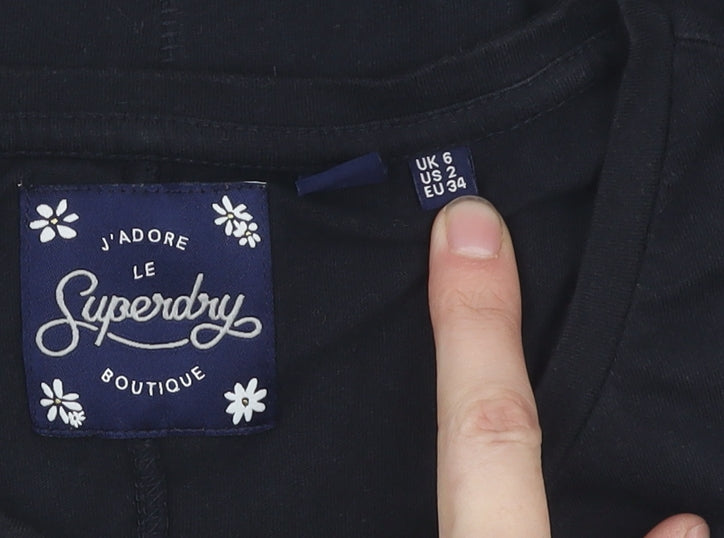 Superdry Women's Black Tank Top, Size 6, Embroidered