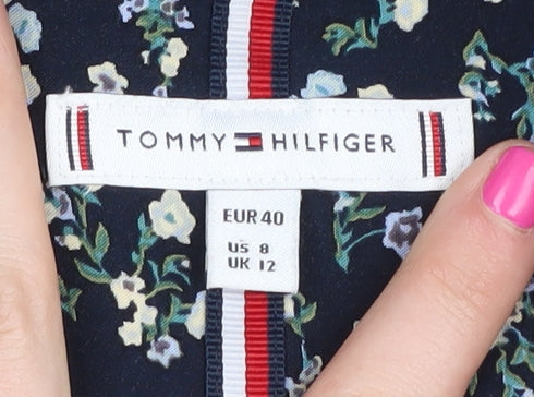 Tommy Hilfiger Women's Blue Floral Blouse, Size 12
