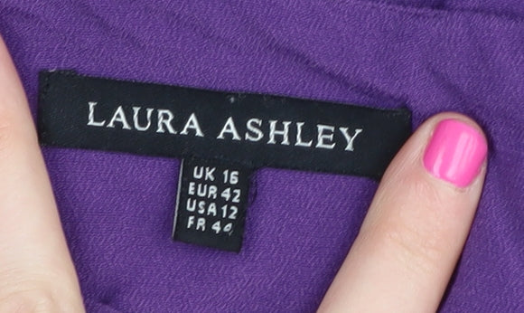 Laura Ashley Women's Purple 3/4 Sleeve Boat Neck Blouse