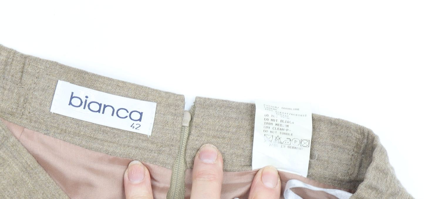 Bianca Women's Beige Pleated Wool Midi Skirt Size 14