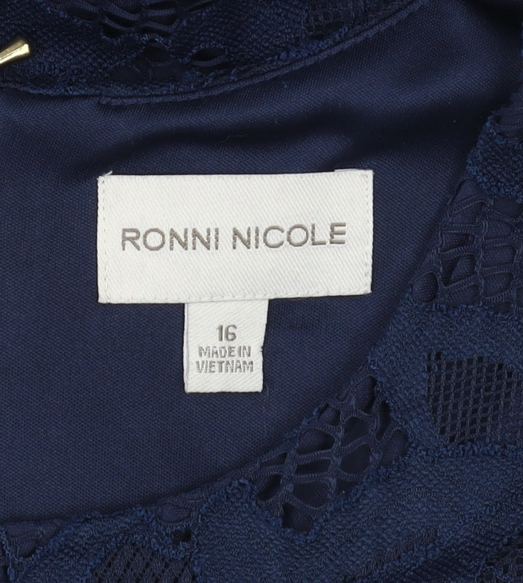 Ronni Nicole Women's Blue Lace Sheath Dress Size 16