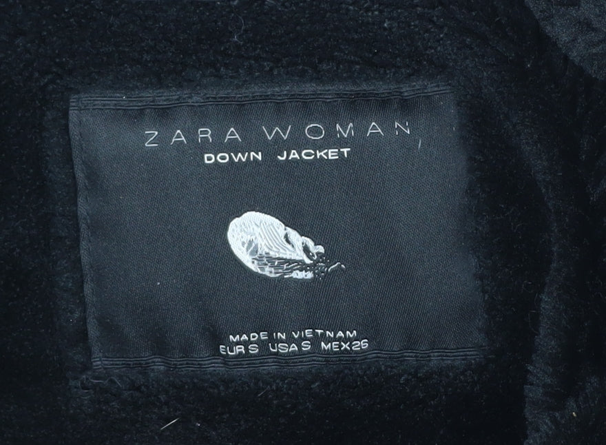 Zara Women's Black Puffer Jacket with Fur Trim Hood S