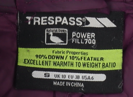 Trespass Women's Purple Puffer Jacket Size 10