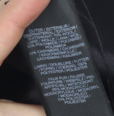 Minuet Petite Black Wool Cashmere Pea Coat, Size 14