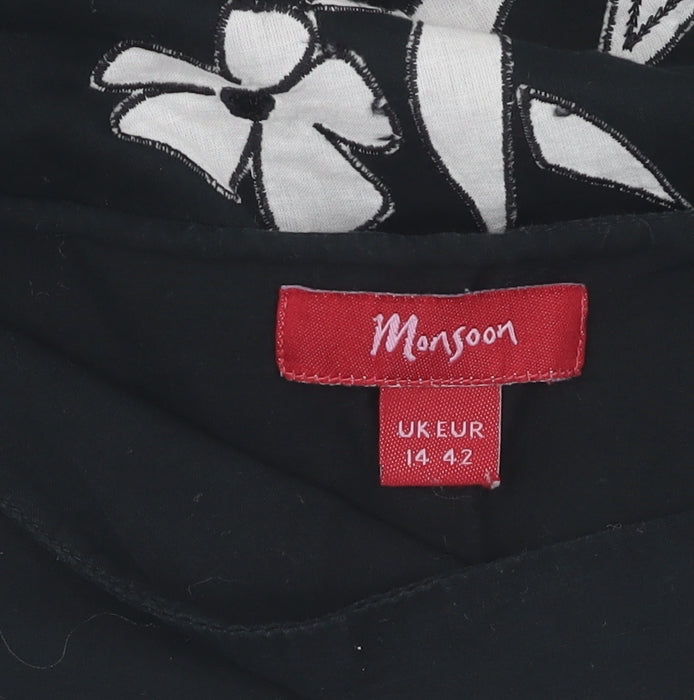 Monsoon Women's Black Floral A-Line Skirt Size 14