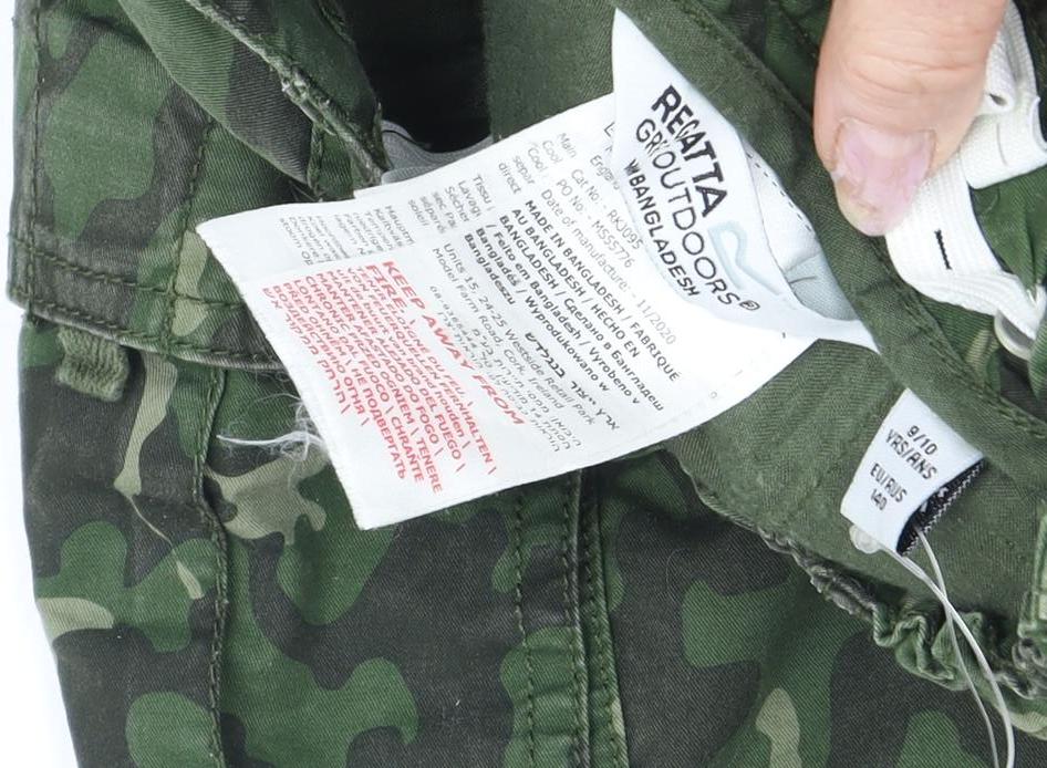 Regatta Boys Green Cargo Shorts 9-10 Years Elastic Waist