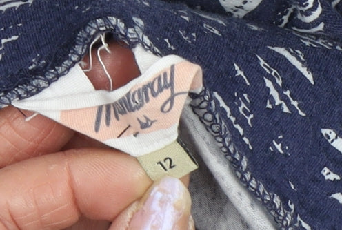 Matronny Women's Blue Geometric Pencil Skirt - Size 12