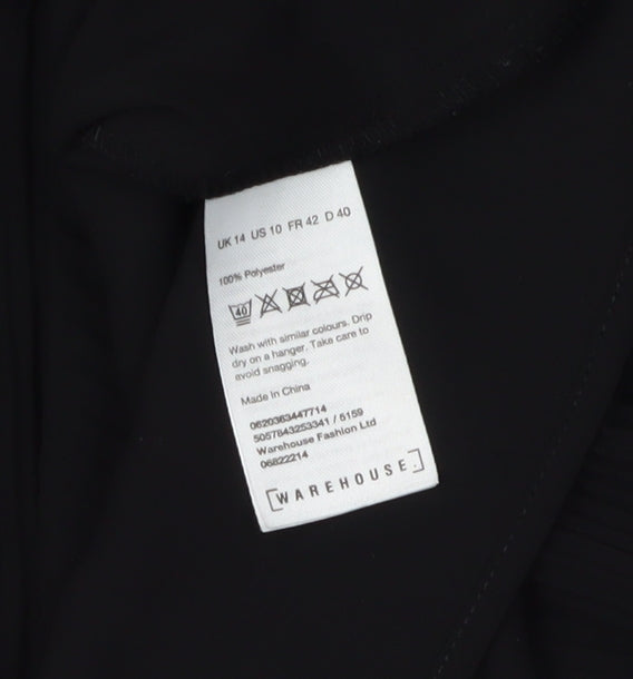 Warehouse Women Black Blouse Size 14 Round Neck Balloon Sleeve