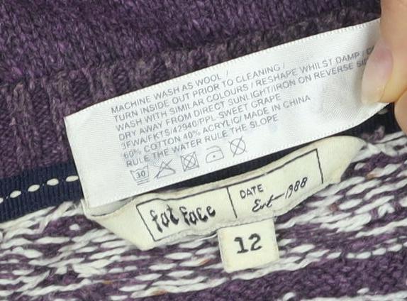Fat Face Women's Purple Fair Isle Jumper Size 12