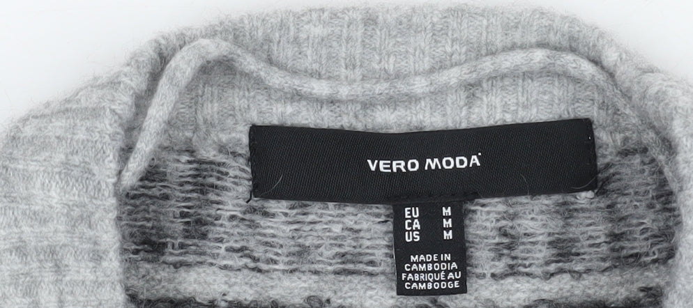 Vero Moda Women's Grey Fair Isle Pullover Jumper, Size 12