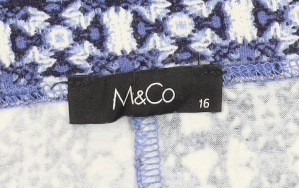 M&Co Women's Blue Geometric Asymmetric Skirt Size 16