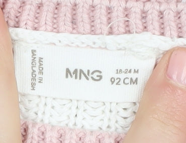 MNG Girls Pink Striped Pullover, 18-24 Months, Knit