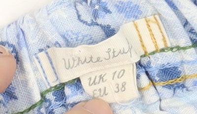 White Stuff Women's Blue Floral Linen Skirt, Size 10