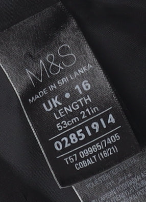 Marks and Spencer Women's Blue Geometric Pencil Skirt - Size 16