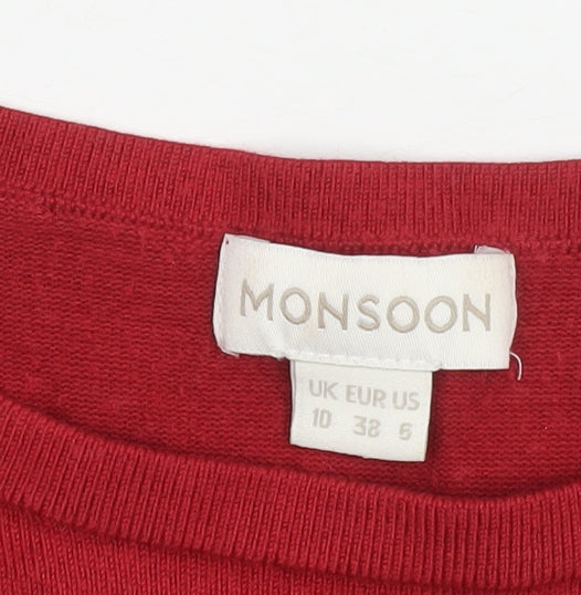 Monsoon Women's Red Pullover Jumper Size 10 Boat Neck