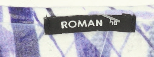 Roman Women's Purple Palm Print Tunic Blouse, Size 18