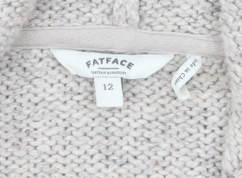 FatFace Women's Ivory Cable-Knit Hooded Cardigan Size 12