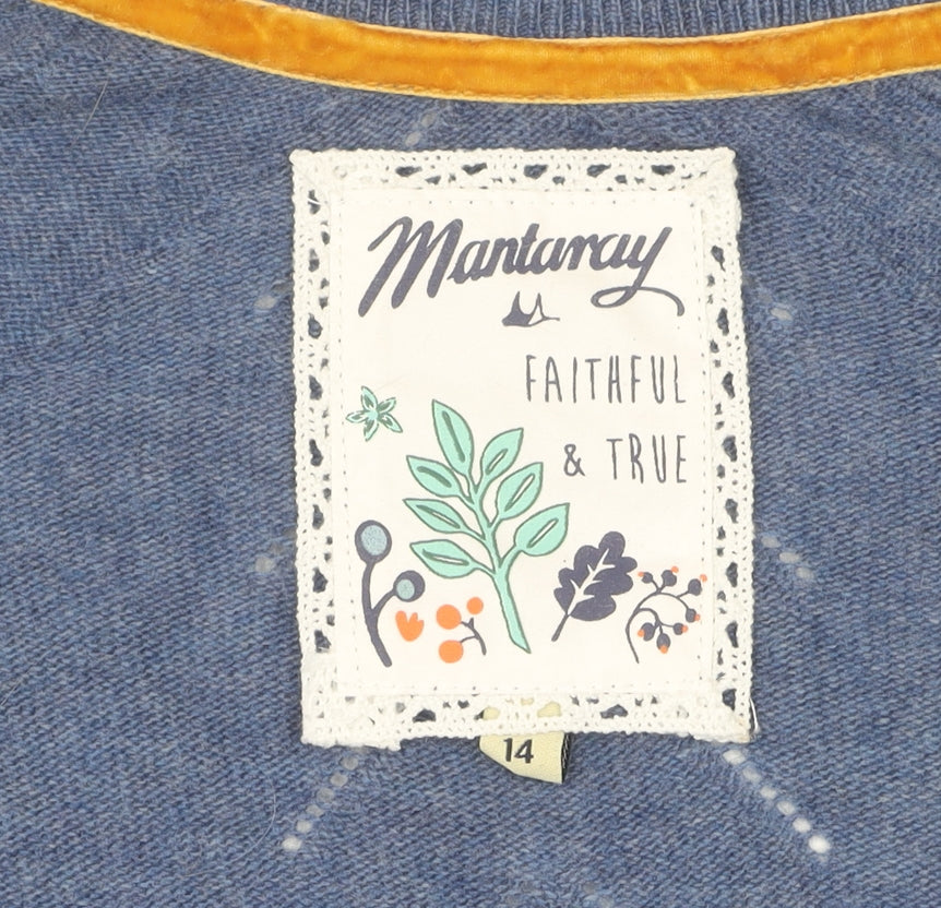 Mantaray Women's Blue Cardigan Size 14 Crew Neck