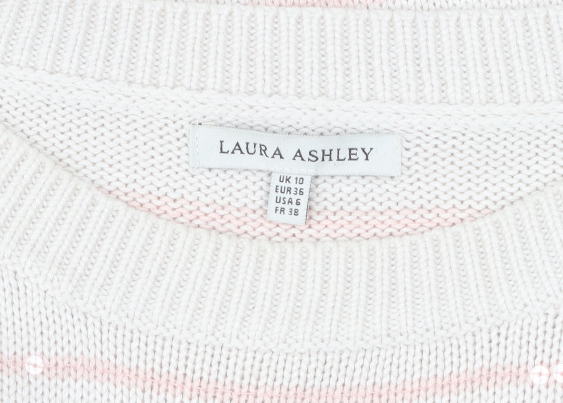 Laura Ashley Women's White Striped Pullover Jumper Size 10