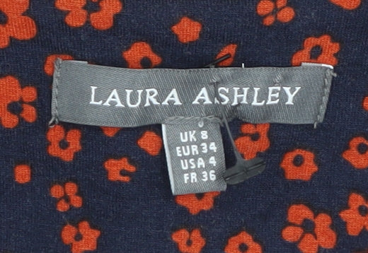 Laura Ashley Women's Blue Floral V-Neck Blouse Size 8