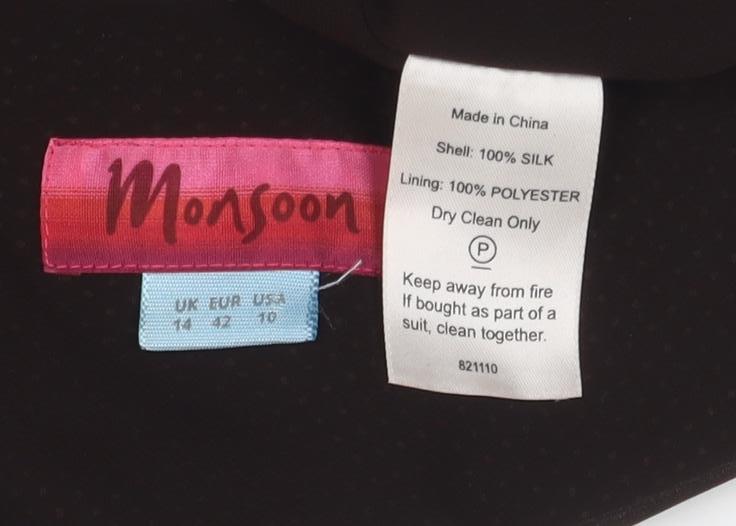 Monsoon Women's Brown Silk Blouse Size 14, V-Neck, Formal