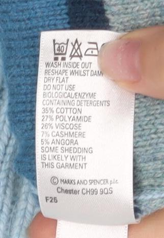 Marks and Spencer Women's Blue Roll Neck Striped Jumper Size 12