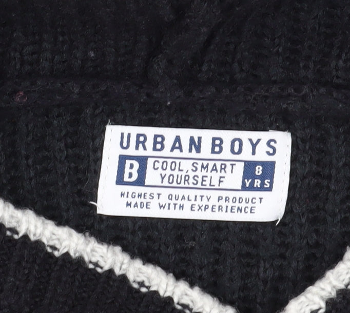 Urban Boys Black Hooded Pullover Jumper, 8 Years, Colourblock