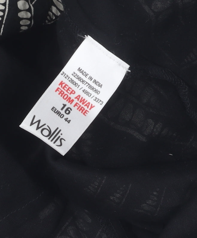 Wallis Women's Black A-Line Cotton Skirt Size 16