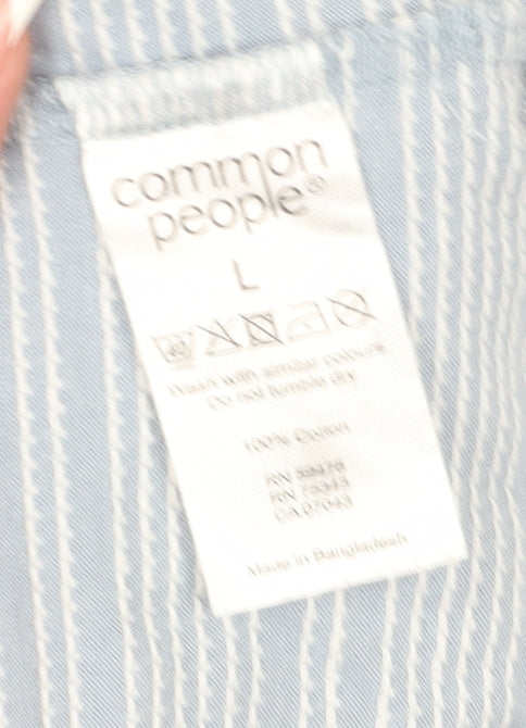 Common People Men's Blue Striped T-Shirt L