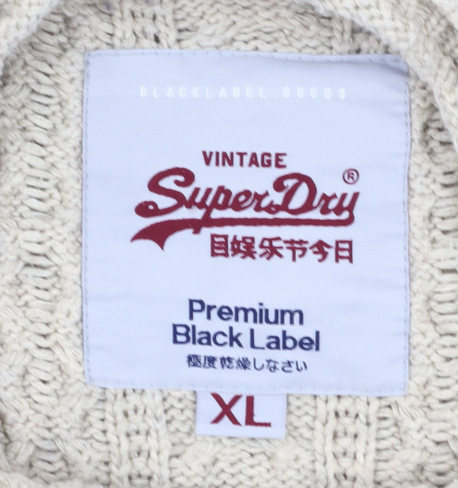 Superdry Men's Beige Cable-Knit Pullover Jumper XL