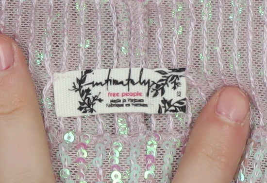 Free People Women's Pink Sequin Long Sleeve Blouse - M