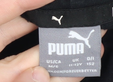 Puma Boys Black Hoodie 11-12 Years Pullover Graphic Print