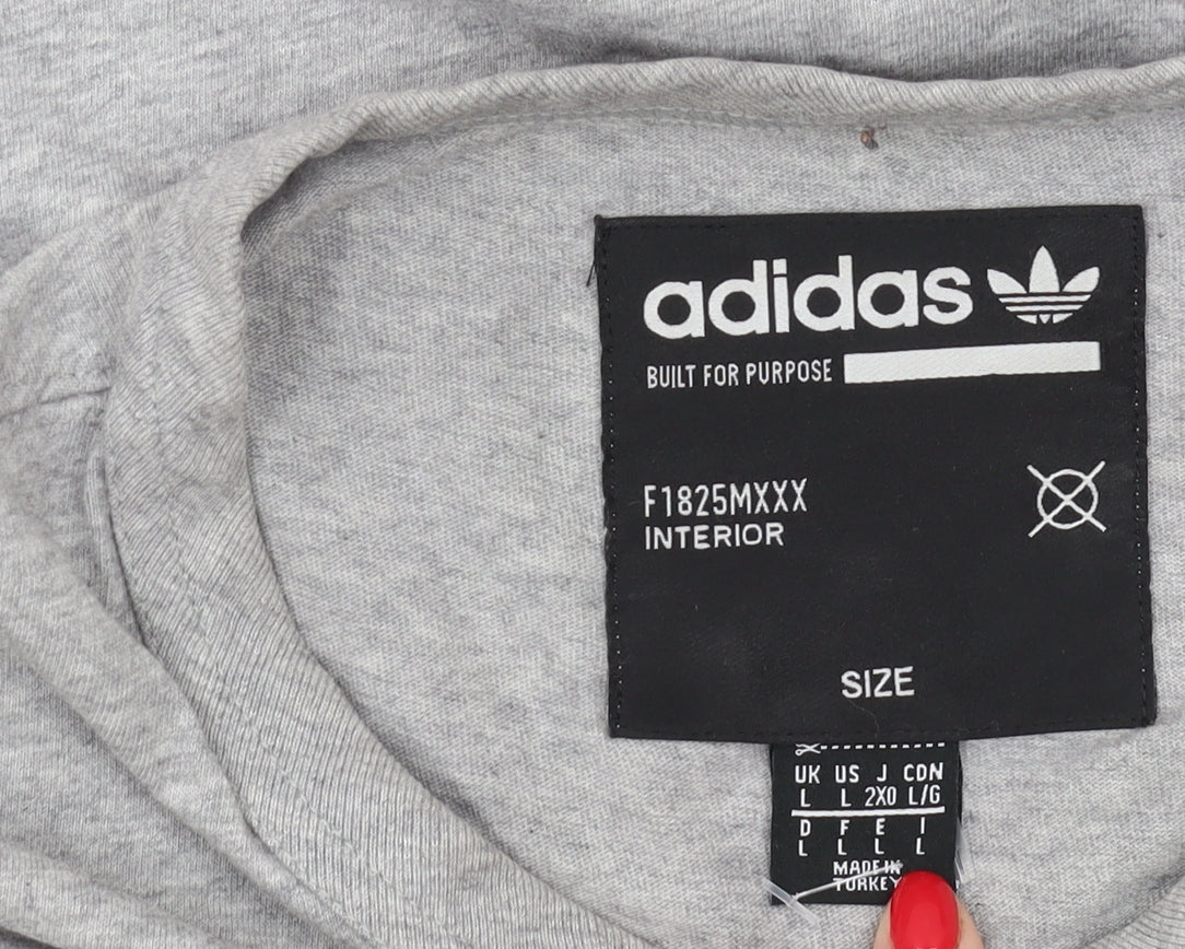 Adidas Men's Grey Logo Crew Neck T-Shirt L