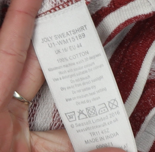 Seasalt Women's Red Striped Pullover Hoodie, Size 16