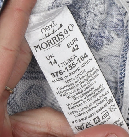 Morris & Co Women’s Blue Floral Linen Tunic Blouse - Size 14