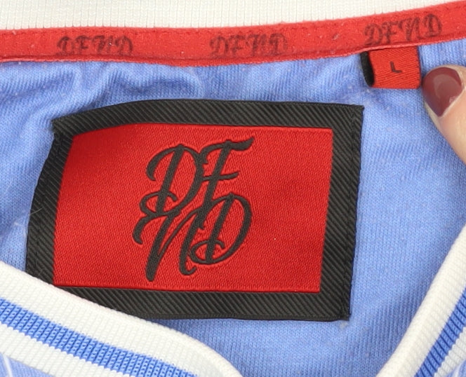 DFND Men's Blue Striped Crew Neck T-Shirt L