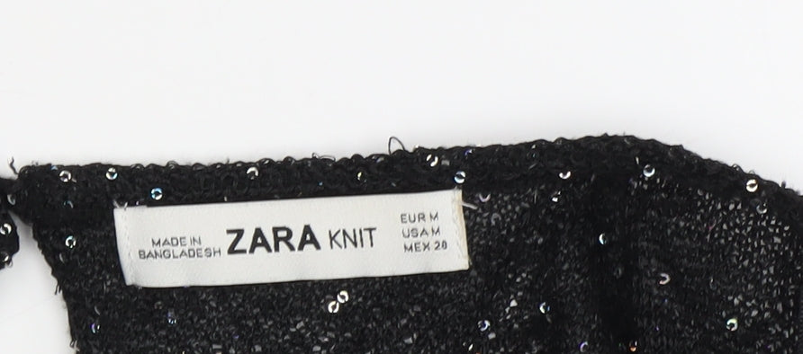 Zara Women's Black Cropped Party Blouse in Size M