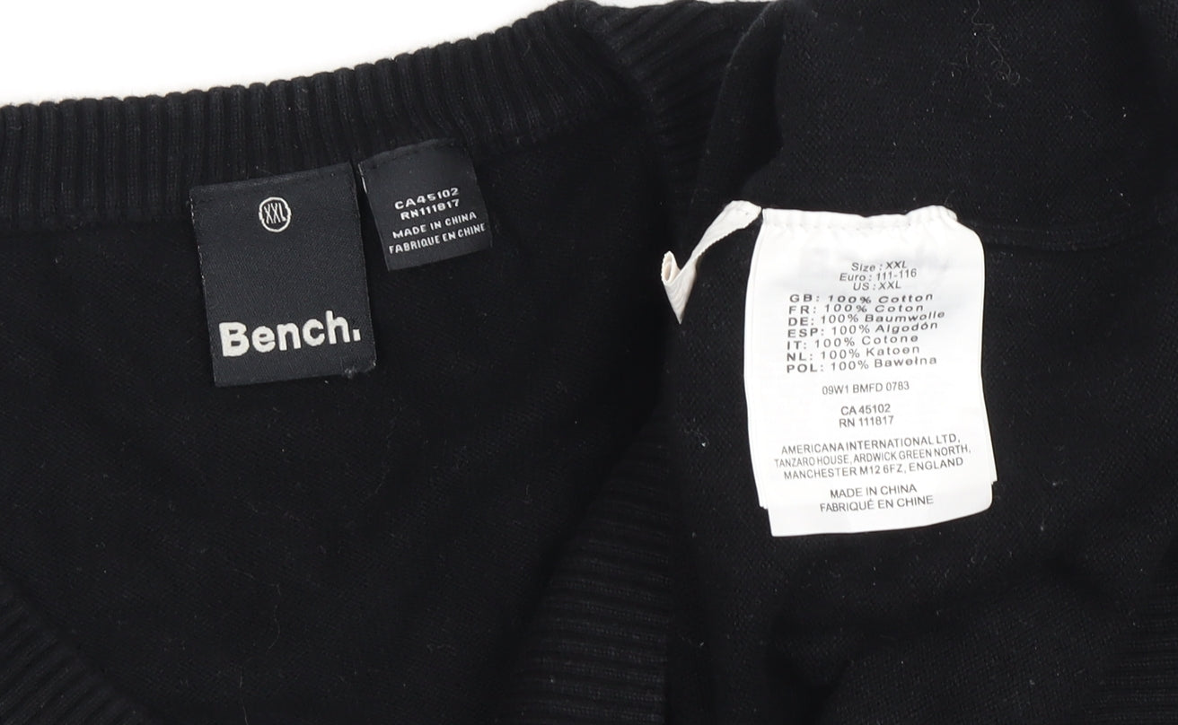 Bench Men's Black 2XL V-Neck Cotton Pullover Jumper
