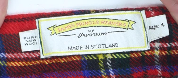 James Pringle Girls Red Wool Pleated Skirt, Age 4