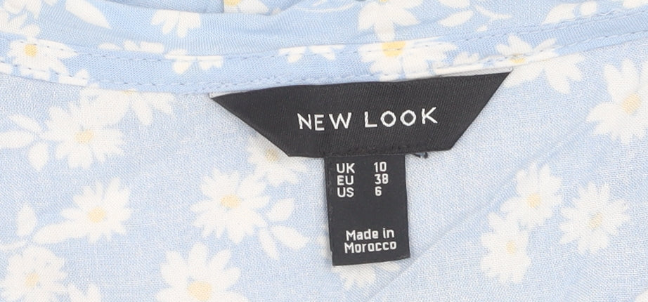 New Look Women's Blue Floral Ruffle Top Size 10