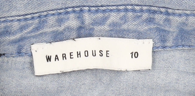 Warehouse Women's Blue Ruffle Collar Blouse, Size 10