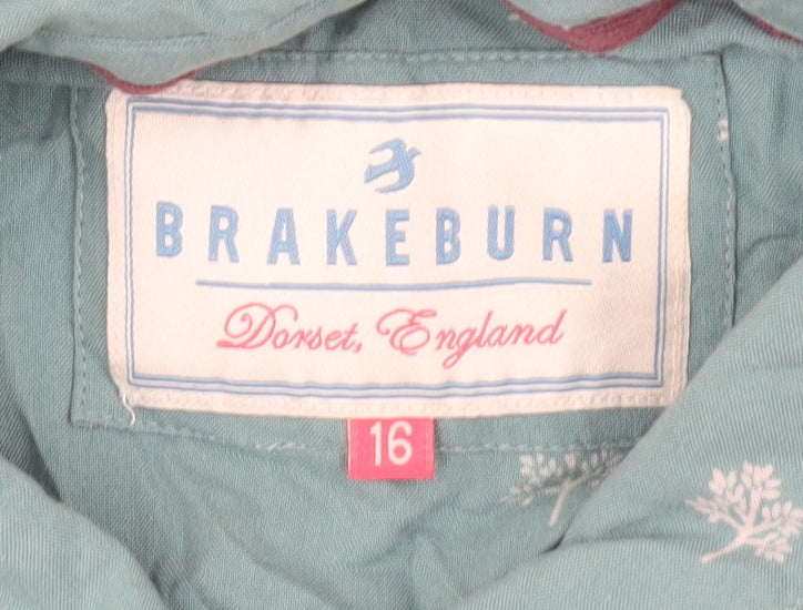 Brakeburn Women's Green Floral Shirt Dress Size 16