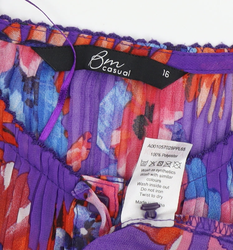 BM Casual Women's Multicoloured Floral Tunic Blouse Size 16