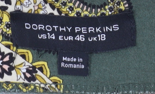 Dorothy Perkins Green Paisley Ringer Top - Size 18