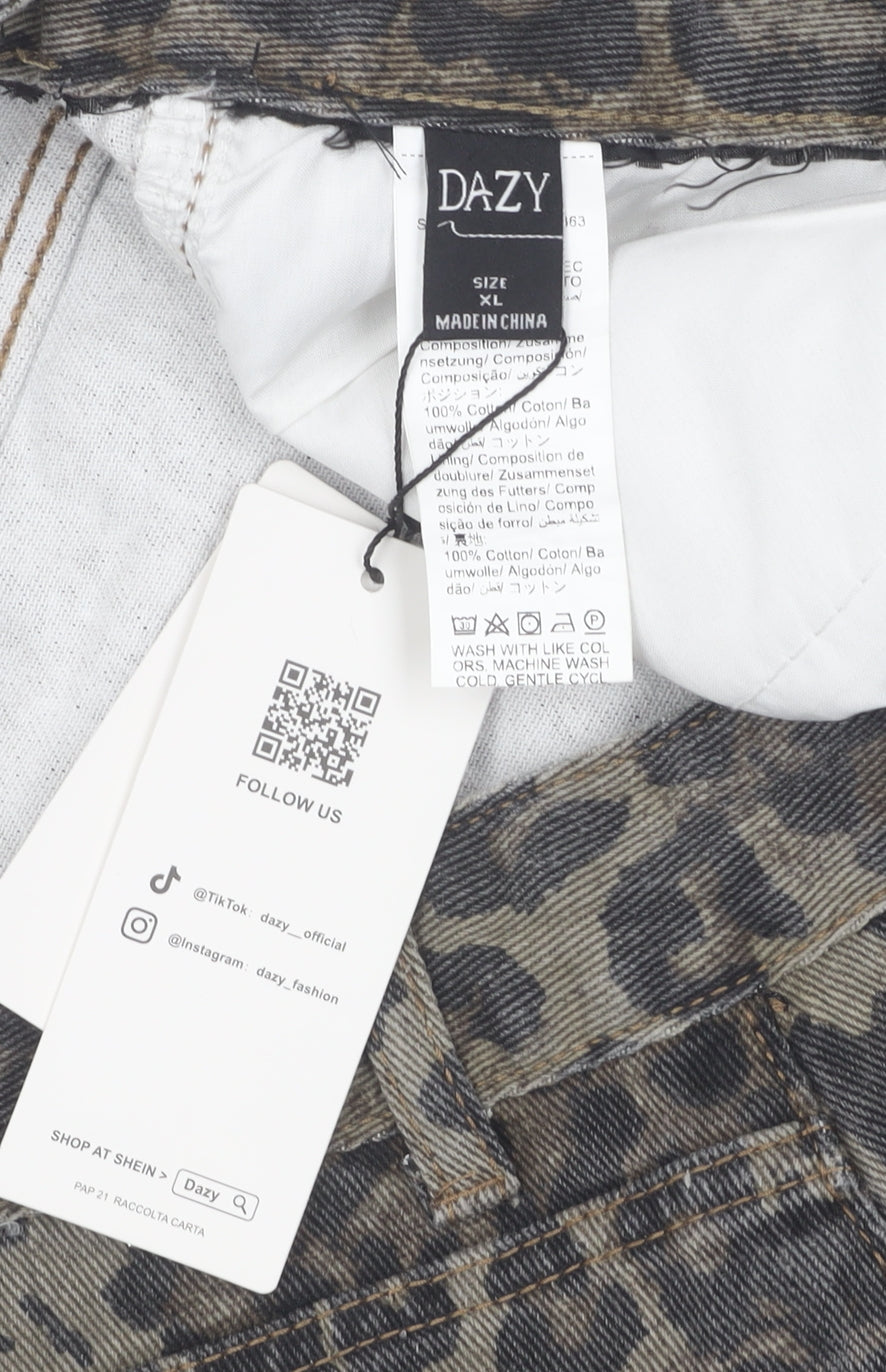 Dazy Women's XL Animal Print Mini Denim Skirt