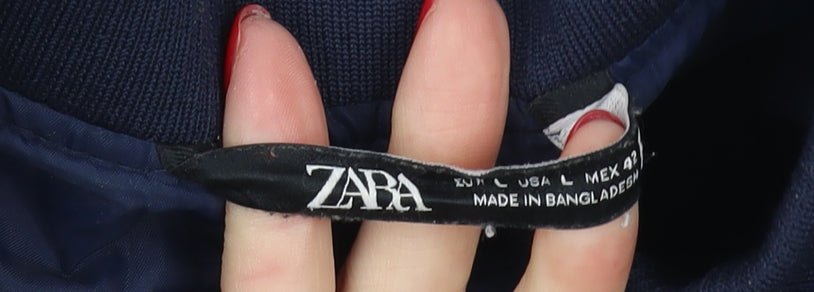 Zara Men's Blue Bomber Jacket, L, Casual Autumn Style