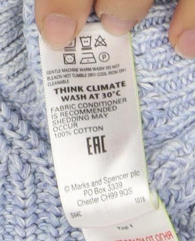Marks and Spencer Women's Blue Crew Neck Pullover Jumper L