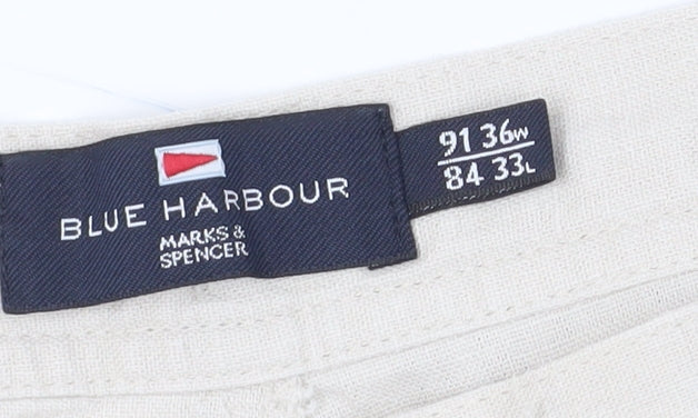 Marks and Spencer Men's Beige Linen Trousers Size 36